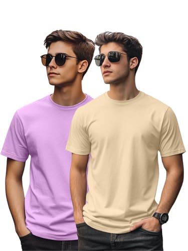 Image of Veirdo Regular Fit Half Sleeves Round Neck Solid Pure Cotton T-Shirt Combo for Men (Pack of 2, Available in S,M,L,XL & 2XL)