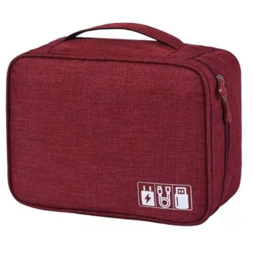 Estojo Organizador Para Cabos Fios Acessórios Eletrônicos Viagem Grande Duplo Modelo Rígido Portátil Multifuncional (Vermelho)
