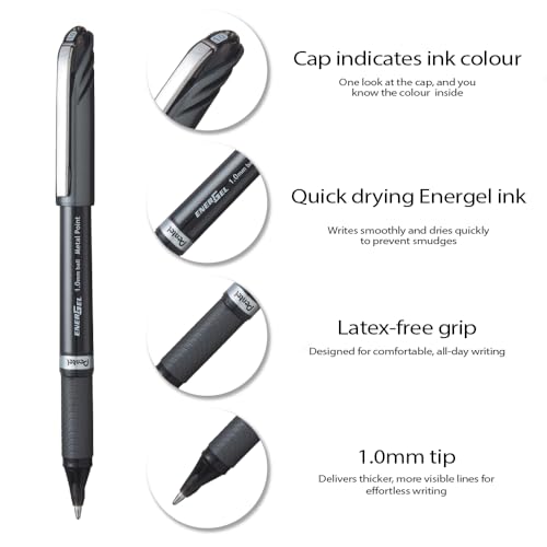 Bolígrafo Pentel EnerGel NV Gel Líquido 1.0mm Negro x12 miniatura 3