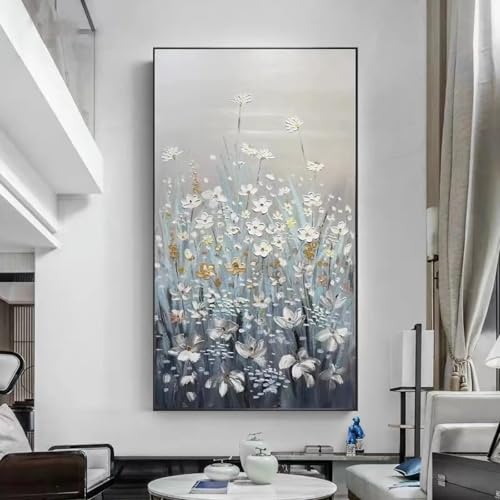 Tableau décoration murale toile abstraite peinture huile salon 40x80cm fait main
