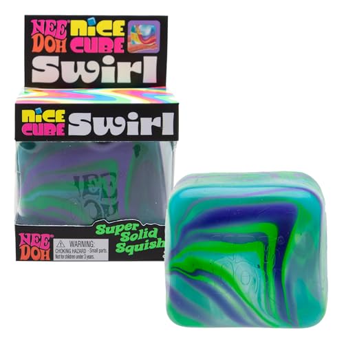 Schylling NeeDoh Nice Cube Swirl - Sensory Toy with a Super Solid Squish - Unique Swirling Color Blend - Ages 3 and Up - Blue/Green; One Cube Per Pack