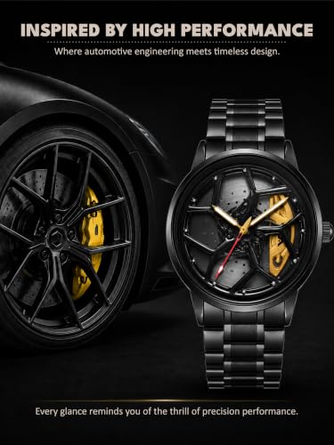 Image of V2A Men's Analog Automotive Inspired Wheel Rim Design Wrist Watch