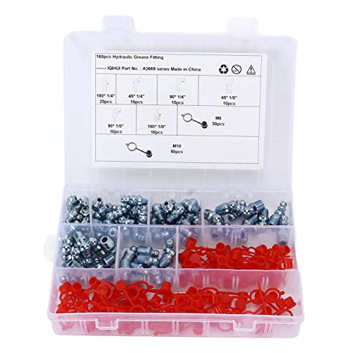 Image of Grease Zerk, 6 Sizes British System Hydraulic Hex 160PCS /Set Lubrication Fittings for Cars for Trucks for Motorcycles