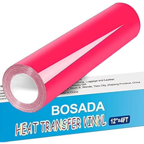 BOSADA Heat Transfer Vinyl 12" x 4ft HTV Vinyl Roll for T-shirt Clothing,Logo,Hat,Fabric (Neon Pink) Cover