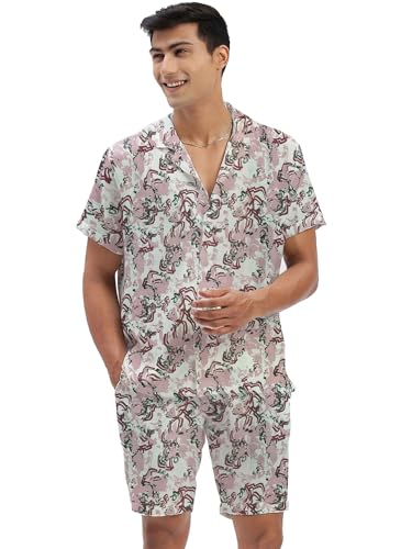 Image of Amazon Brand - Anarva Mens Camouflage Printed Co-ord Set | Half Sleeve Shirt and Shorts Set | Casual Summer Outfit for Beach, Travel, Vacation -