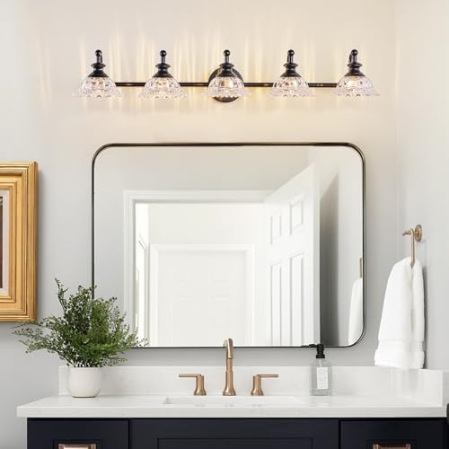 Image of XIEDUN 37.4 inch 5 Light Vanity Light for Bathroom (Exclude G9 Bulb) Black Vanity Lights for Bathroom