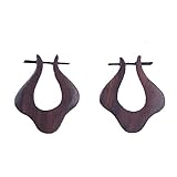 Hand Carved Natural Wood Drop Earrings with Horn Posts for Women, Handmade Tribal Wooden Hoop Jewelry (Clover)