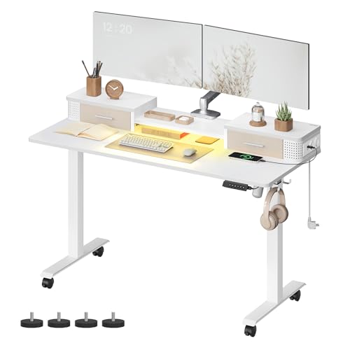 VASAGLE Scrivania Regolabile in Altezza, Scrivania Elettrica, 60 x 140 x (72-120) cm, Regolabile in Continuo, con Supporto per Monitor, Gancio, Funzione Memory, Bianco Nuvola LSD184W01