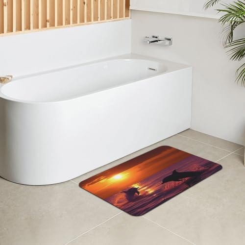 Tapis de bain en pierre 60x40 cm dauphins et coucher de soleil