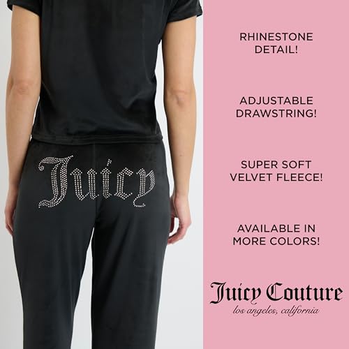 Image of Juicy Couture Women's 2 Piece Velvet Fleece Short Sleeve Shirt and Pants Lounge Sleepwear Set