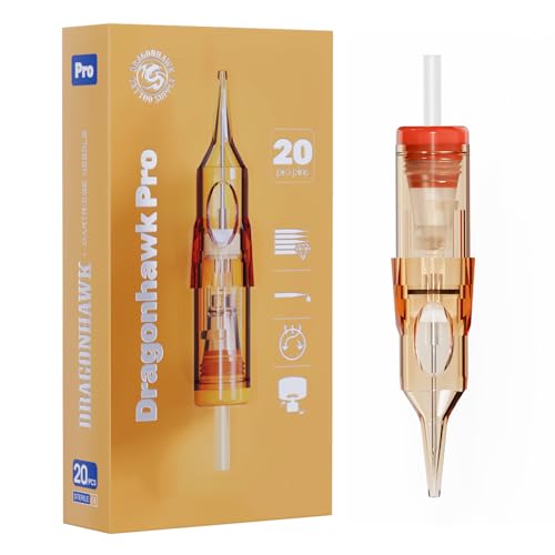 Dragonhawk Pro 1003RL Tattoo Cartridge Needles 20PCS Round Liner Needles 304L Stainless Steel Full Membrane Needle Cartridges for Lining Fine Lines & Detail Work