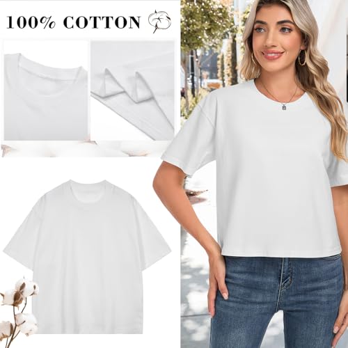HOTIAN 100% Cotton T Shirts for Women Oversized Workout Cropped Tops Short Sleeve Crew Neck Casual Loose Tees3