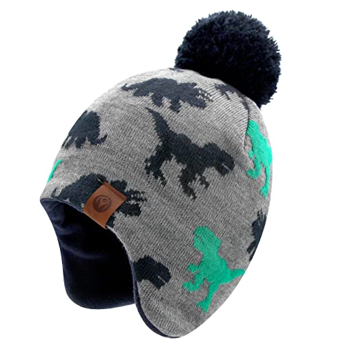 Duoyeree Kids Beanie Hat For Boys Girls Pom-Pom Kint Hats Cozy Lining Winter Skull Cap,Dinosaur, 2T-4T #TOP6