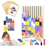 Dandin Holzpuzzle Kinder,Holz Stapelpuzzle Spielzeug,3D Puzzle Holz,Montessori Spielzeugs,Wooden Stacking Puzzle Toy, Montessori Spielzeug ab 3 Jahre, mit 10 Karten,Geschenk für Jungen und Mädchen