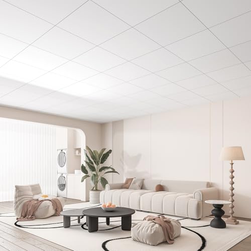 Image of Art3d 24 inchx24 inch Smooth Drop Ceiling Tiles (48 Sq.Ft), 12-Pack 2ft x 2ft PVC Tiles for Home and Office, Waterproof and Reusable Plastic Ceiling, White