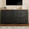 TV Stand with 2 Drawers for TVs Up to 70", Farmhouse Versatile Wood Grain Sideboard with Adjustable Shelves, Mid-Century Buffet Cabinet with Rustic Handles for Living Room, Bedroom, Black