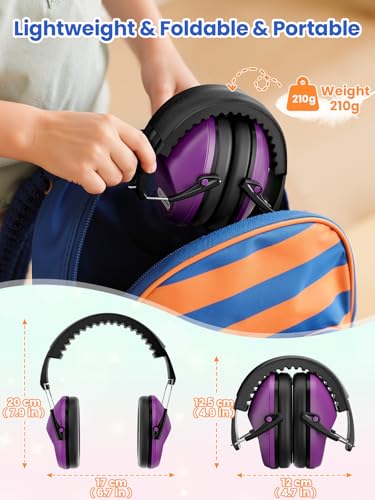 Image of Dr.meter Ear Muffs for Noise Reduction SNR27.4 Kids Ear Protection with Adjustable Headband - Kids Noise Cancelling Headphones for Concerts, Football Game, Fireworks and Air Shows - Dark Purple