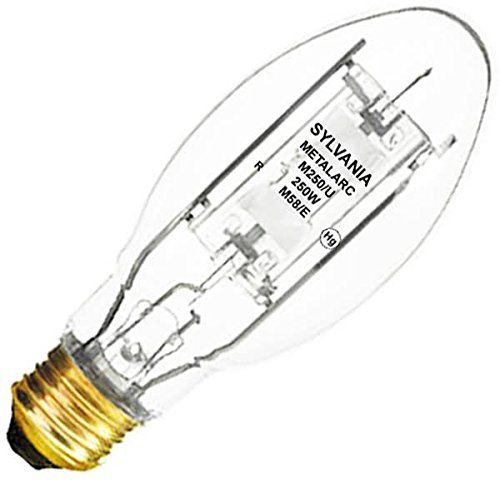 (6-Pack) Sylvania 64032 M250UED28 250W METALARC quartz metal halide lamp, E39 base, ED28 bulb, enclosed fixture rated, universal burn, clear, 4200K