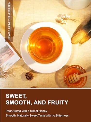 Image of TeeLux Pear Honey Pu-erh Tea Bags, Premium Black & Pu-erh Blend with Natural Pear & Honey Flavor, Smooth & Sweet, 50 Count