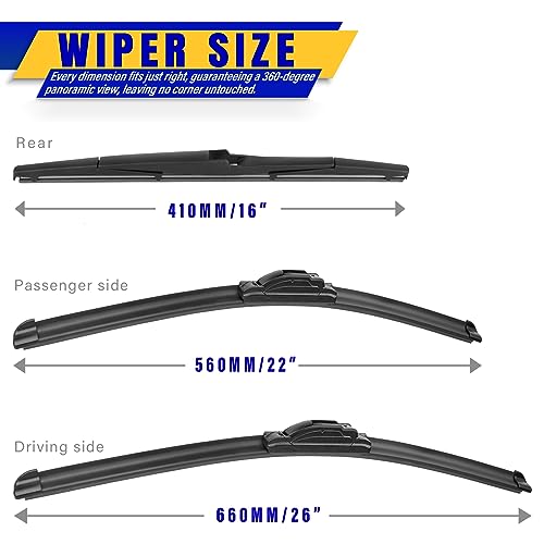 Image of 3 wipers Replacement for 2010-2015 Lexus RX450h /2010-2015 Lexus RX350, Windshield Wiper Blades Original Equipment Replacement - 26 inch /22 inch /16 inch (Set of 3) U /J HOOK