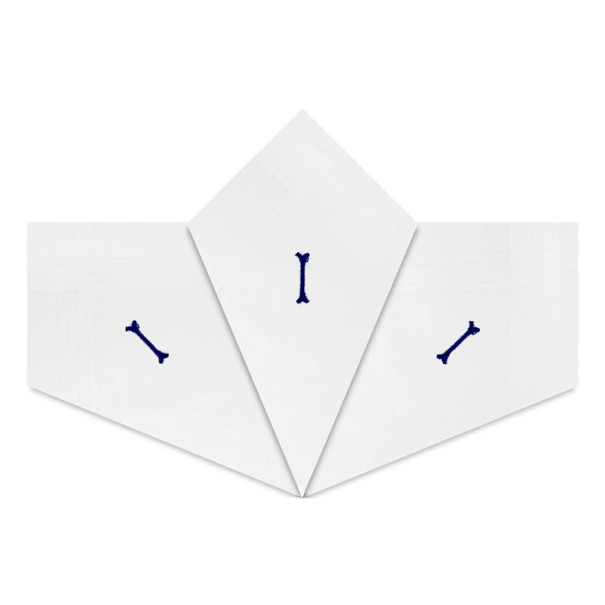 Warwick & Vance 3 Pack Of Mens/Gentlemens White Satin Bordered Handkerchiefs With Blue Embroidered Initials, Letter I