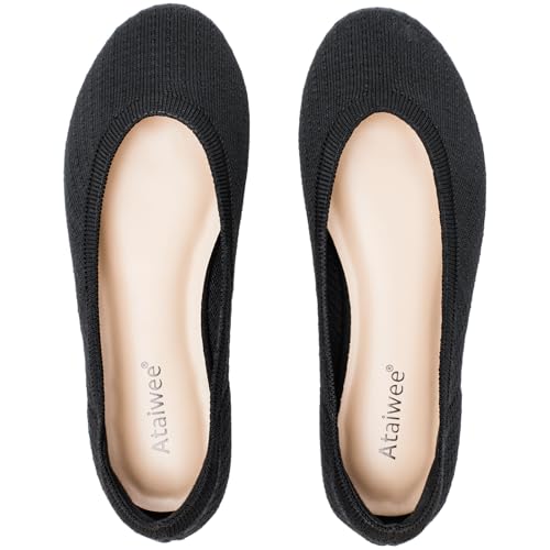 Ataiwee Women's Wide Width Flat Shoes - Fashionable Soft Knit Breathable Slip-on Ballet Flats.