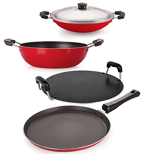 Image of Nirlon Flat Base Non-Stick Aluminium Kitchen Item Combo Tawa Kadhai Appachatti Combo Set