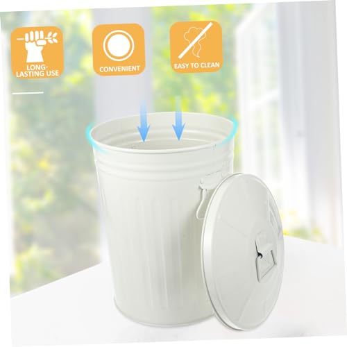 Caneca de basura metálica beige con tapa y asa miniatura 4