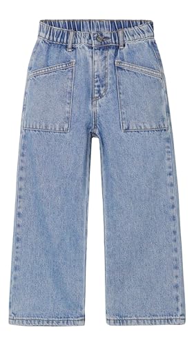 KIDSCOOL SPACE Baby Girls Boys Jeans, 12M-5T Little Kids Ribbed Waist with D-Rings Denim Pants,Light Blue,4-5 Years