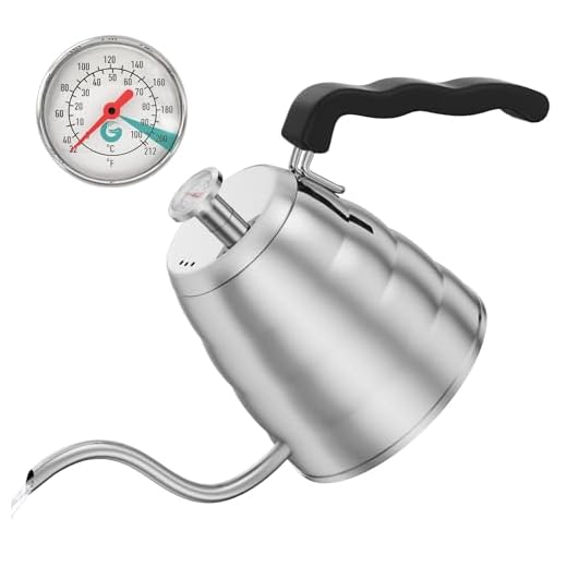 Coffee Gator Schwanenhals-Wasserkocher mit Thermometer -1.2 L Premium-Edelstahl-Wasserkocher, Herdplatte, mit Präzisions-Tropfauslauf, für Filterkaffee, French Press, Teekocher