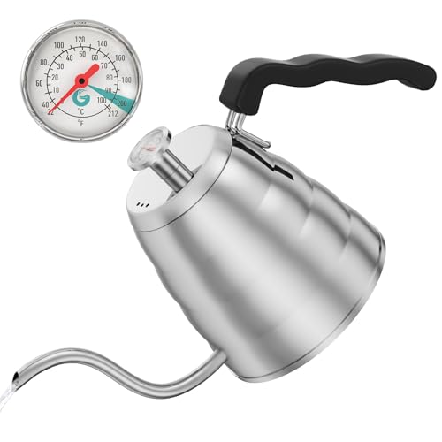 Schwanenhals-Wasserkocher mit Thermometer -1.2 L Premium-Edelstahl-Wasserkocher, Herdplatte, mit...