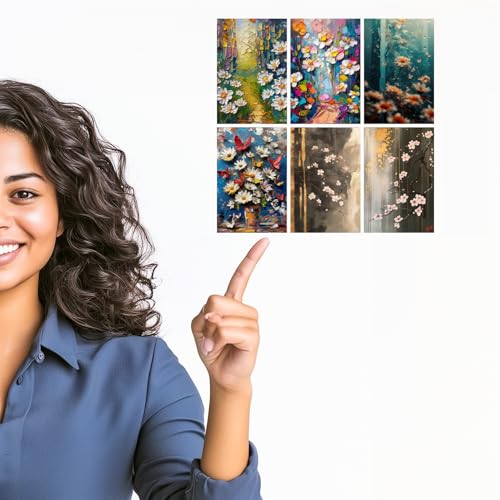 Image of SiddArtify Palette Knife Floral - Daisies Butterflies & Cherry Blossoms - Set of 2-4x6 Inch - Board (Pack of 6) - Sticker (Pack of 6) Wall Room Decoration art Poster Prints