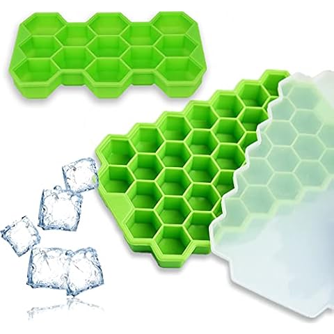 Kitchen Ice Cube Trays with Removable Lid Silicone Ice Cube Mold Food Grade Ice Molds Dishwasher Safe Easy-Release Stackable Durable 2 Pack for Chilled Drinks , Cocktail, Whiskey, Baby Food Cover