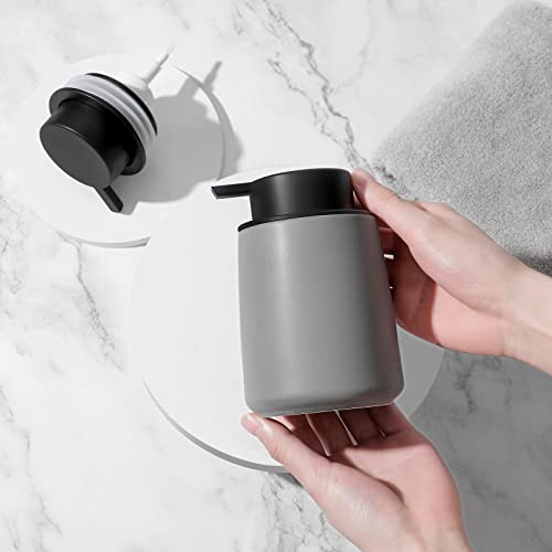 Image of Foaming Hand Soap Dispenser Ceramic, Foam Dish Soap Dispenser for Bathroom and Kitchen Sink, Liquid Pump Bottle for Shampoo, Body Wash, Grey, 2 Pack