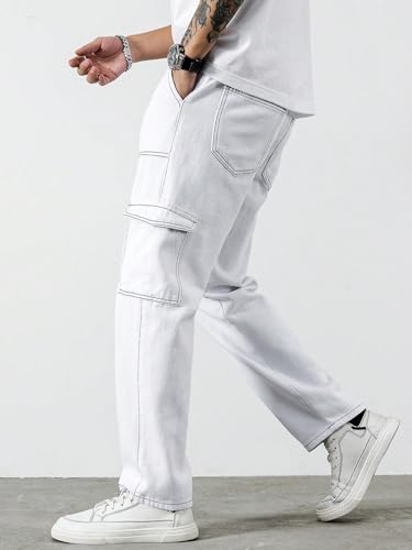 Image of AVANOVA Bell-Bottom Men Cargo Jeans II Men Cargo Pants II Denim Cargo for Men II Cotton Pant II Wide Legs II Flap Pockets II Cargo for Men (Jeans-119)