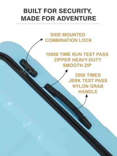 Image of Teakwood Small-Medium-Large Size 8 Wheels Trolley Bag, Hard Cabin with Zipper Closure, Adjustable Push Button & TSA Lock System 360 Degree (Set of 3, Sky Blue)