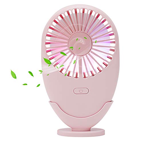 FrideMok Mini Ventilador Portátil, Ventiladores de Mano Eléctrico Ventilador de Viaje USB Recargable de Bolsillo con Luces de Colores para el hogar/Oficina/Dormitorio/al Aire Libre(Rosa)