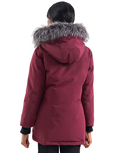 Chin·moon Women's Winter Coat Waterproof Down Puffer Jacket Warm Parka (Wine Red M) #TOP1