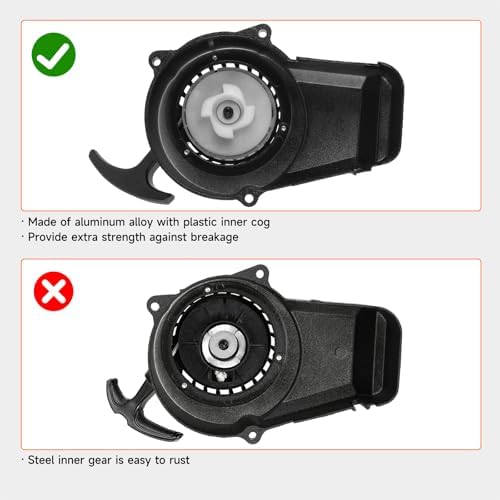 FVRITO Alloy Easy Pull Recoil Start Starter Spark Plug Ignition Coil for 2 Stroke Engine 47cc 49cc Coolster Chinese ATV Quad 4 Wheeler Go kart Pit Dirt Mini Pocket Chopper Bike Motor Gas Scooter Black