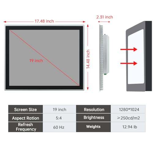 Image of 19-Inch Industrial Embedded Panel PC, Ratio 4:3 Multi-Touchscreen-Monitor,Industrial Touch Screen Panel Computer,WiFi & Built-in Speakers,IP65 Front,Win 11 I7 RAM 8G+512G SSD