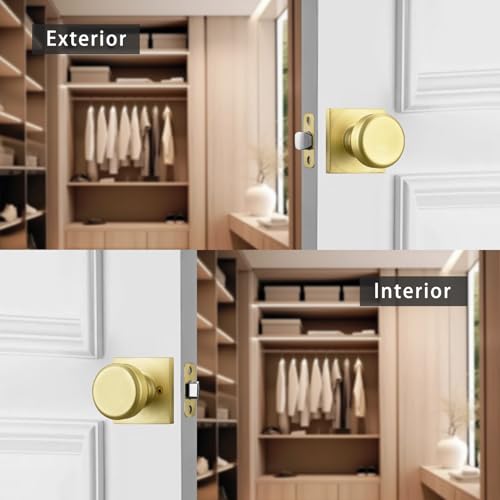 NCSEN 2 Pack Gold Interior Door Knobs for Hall & Closet, Pismo Doorknob with Square Rosette, Heavy Duty Passage Door Handle for Satin Brass by NCSEN - Image 2
