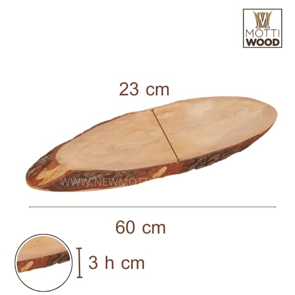 Tabla de cortar ovalada con borde corteza, bandeja de aperitivos tronco de madera auténtica, XL, tamaño 60 x 23 x 3 cm (6)