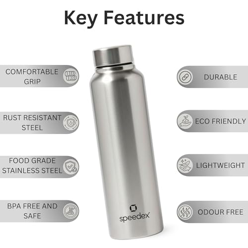 Image of Speedex Stainless Steel Water Bottle 1 Ltr, Leak Proof Screw Cap, BIS Approved 1000 ml Metal Bottle For Daily, Office, School, Gym, Travel Use for Men, Women, Kids, Adults, Silver, Set of 3