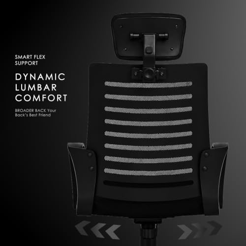 Image of Varaha Aroha BIS Certified Ergonomic Headrest Study Chair for Home & Office | Breathable Air Mesh Back Computer Desk Chair with Adjustable Support, Tilt Lock, Gas Lift | Heavy Duty Nylon Base | Black