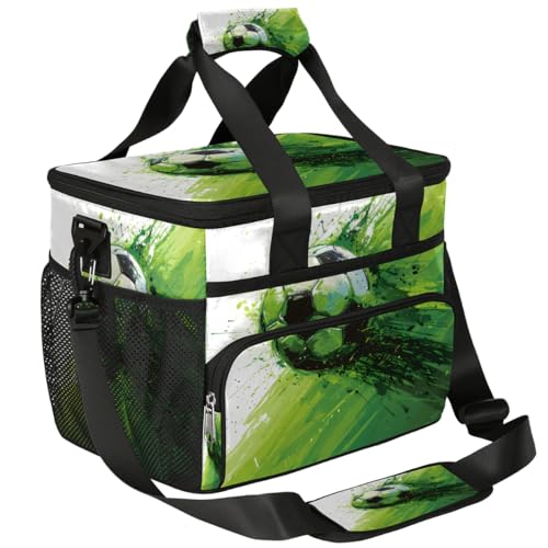 Insulated Picnic Backpack Lunch Box for Women Men Picnic Basket Tote Lunch Bag Picnic Bag Portable Lunch Bags for Picnic, Beach, Work, Trip,Office, Camp Watercolor Soccer