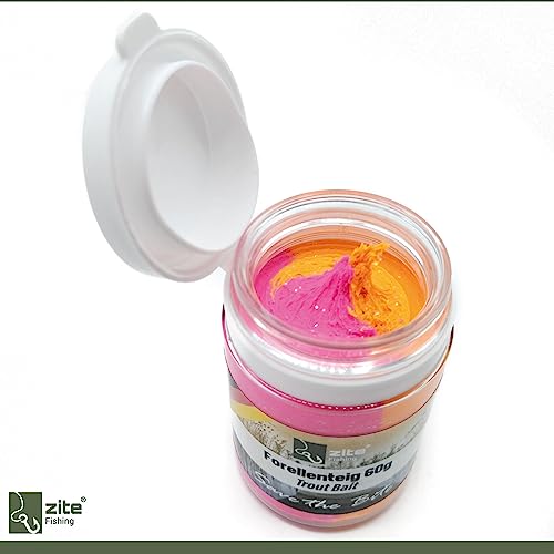 Foto von Zite Fishing Forellenteig XXL-Set – Alle 12 Aromen & Farben – 12x60g Trout Bait Forellenpaste - Angelteig mit Glitter als Forellen-Köder
