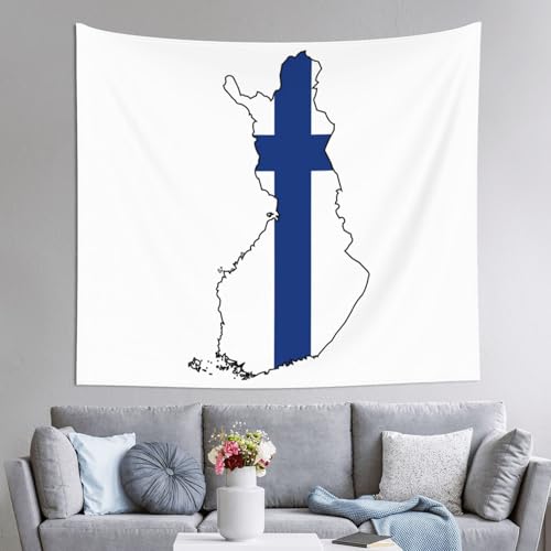 Tapiz con diseño de mapa de bandera finlandesa DUWAA, decoración para colgar en pared de habitación