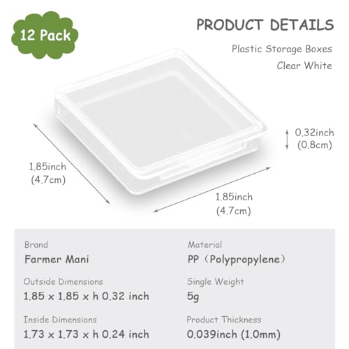 Image of 12 Pieces Square Empty Mini Clear Plastic Storage Containers (1.85 x 1.85 x 0.32 inch) with Lids for Tiny Items and Other Craft Projects