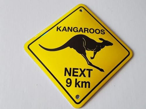 Biopracess Metal Tin Sign Kangaroos Next 9 Km Outback Sign Porcelain Sign Square Sign 12x12 inches