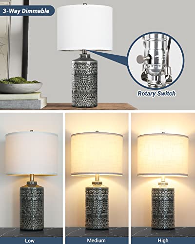 Modern Ceramic Table Lamp, 24.5" Living Room Lamps 3-Way Dimmable Gray Nightstand Lamp with White Shade|Tall Bedside Lamp Desk Decor Lamps for Bedrooms Farmhouse Office End Table Lamps(Bulb Included) - Image 4